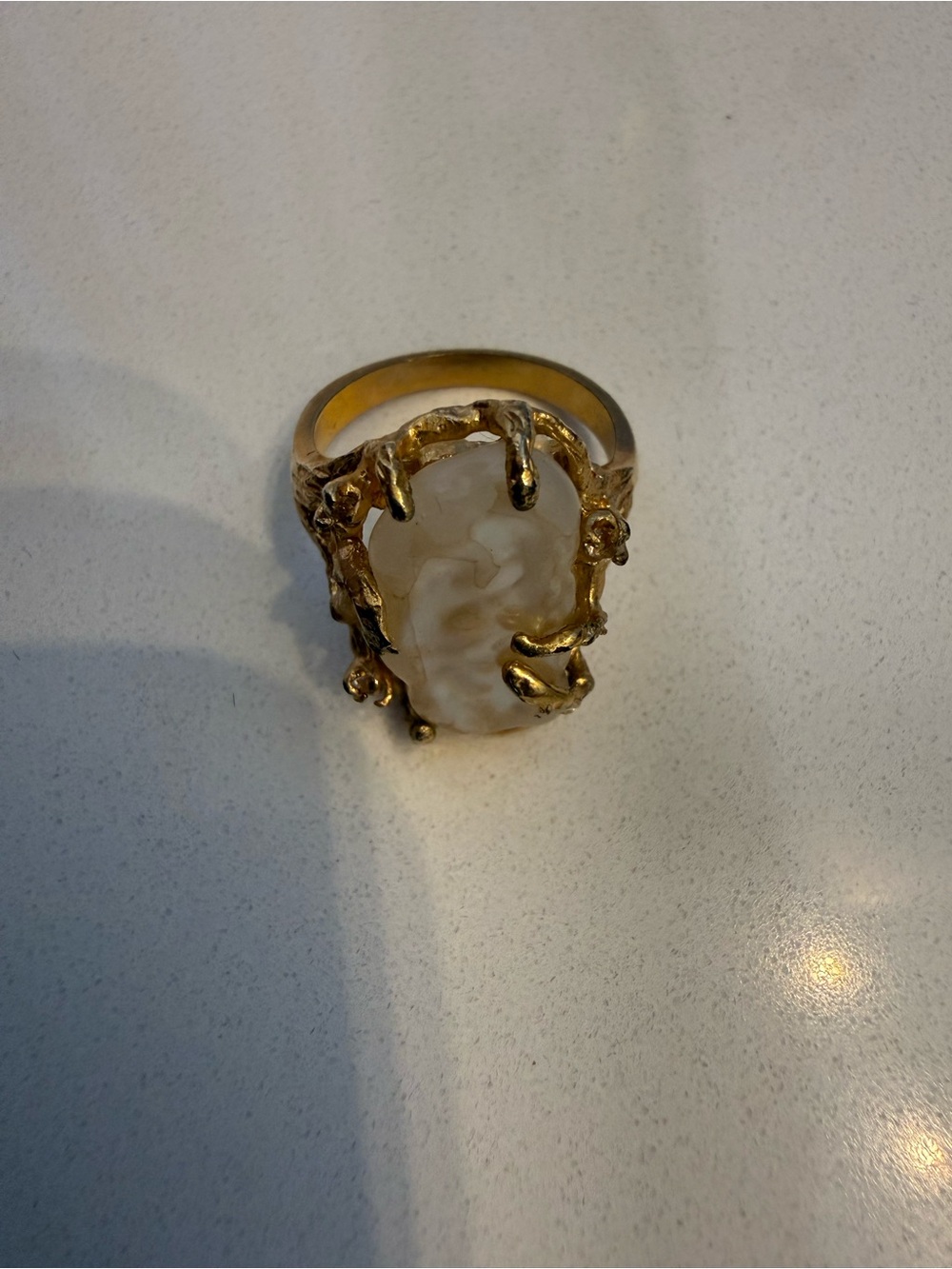 Gold Stone Cocktail Ring with Cream Marbled Center